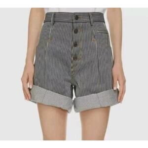 Isabel Marant Women's Black Nadia Stripe Cotton Twill Shorts Size 40/8